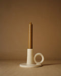 Contemporary Glazed Terracotta Taper Candle Holder with Ring Handle